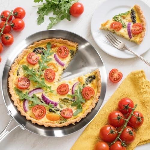 ORCHID M® Tri-Ply Stainless Steel Pan,Frying Pan with Lid, Compatible with All Cooktops,Fast & Even Heat, Skillet, Induction Cookware, Cooking Pan, Stir Fry Pan, Dishwasher Safe (26CM)