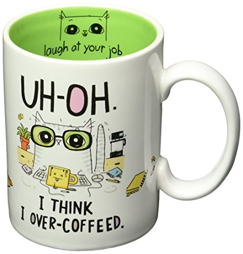 Enesco Cats at Work by Kathy Weller for Enesco Uh-Oh Over-Coffee Mug, Green
