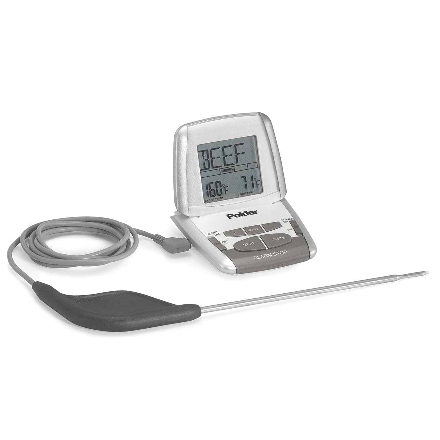 Polder Programmable Digital In-Oven Thermometer with Preset Temperatures, Ultra Probe and Flip Top Display