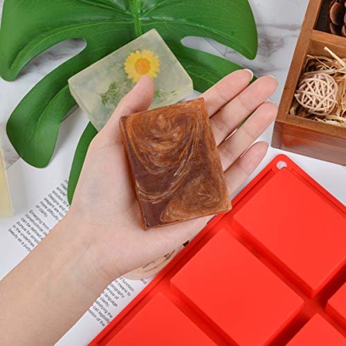 SJ Rectangle Silicone Soap Molds, 2 Pcs 6-Cavity Silicone Molds Square Loaf Muffin Baking Pans, Chocolate Cheesecake Making Trays, Ice Cube Trays, Nonstick & BPA Free (Red)