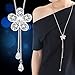 Merdia Flower Shape Created Crystal and Simulated Pearl Pendant Long Chain Sweater Necklace for Women