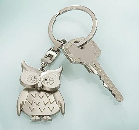 Schlüsselanhänger Metall Eule silber matt mit beweglichem Körper 10cm einzeln in