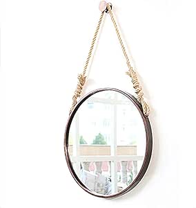 Espejo colgante redondo con cuerda de cáñamo | Montado en la pared