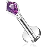 ENONTY 1pcs 16G G23 Titanium Threadless Labret Studs Push-in Colorful CZ Labret Cluster Tragus Helix Conch Lobe Rook Cartilage Push Back Sleeper Piercing Jewelry Earring Stud