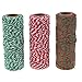 Cosmos Cotton Twine Bakers Twine Wrapping Twisted String Cords for Xmas Easter Baking DIY Crafts Gift Wrapping Ornaments Hanging Holiday Decoration, 3 Rolls in Assorted Colors, 50m (164ft) Each