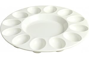 Devil Egg Holder 10 inch 12 Holes Round Ceramic Deviled Egg Tray with Non Slip Base for Festival Decorations, Kitchen Counter