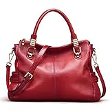 AINIMOER Womens Soft Vintage Genuine Leather Tote Shoulder Bag Top-handle Crossbody Handbags Ladies' Messenger Purse(Wine)