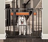 Carlson Home Design Extra Wide Walk Thru Pet Gate with Small Pet Door, Includes Décor Hardwood, 4-Inch Extension Kit, 4-Inch Extension Kit, 4 Pack of Pressure Mount Kit and 4 Pack of Wall Mount Kit