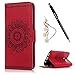 Badalink S7 Edge Case,Galaxy S7 Edge Case Retro 3D Embossed Flower Wallet Purse Magnetic Flip PU Leather Kickstand Case Card Holders Soft TPU Inner Bumper Hand Strap & Dust Plug Stylus Pen Red