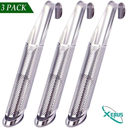 Tea Infusers For Loose Tea, (3 Pack) Stainless Steel Stick Pipe Steeper Strainer with Hook, Tea Maker for Single Cup and Mug Brewer By Xerus (3 Pcs)