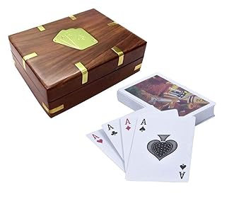 CRAFT ART INDIA Playing|Card|Holder|Wooden|Box|Game|Organizer|with|Single|Cards|Set