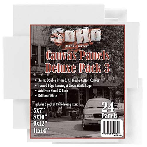 Soho Artist Canvas Panels Bulk Value Pack (24) Professional Quality Painting Art Boards - All Media Cotton Canvas, Acid-Free Double Primed -6 Each: 5x7 8x10 9x12 11x14 Inch- 24 Multi-Pack [#3] - Thumbnail 4