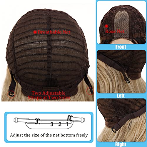 POPYAIYU Long Wavy Synthetic Wig 24Inch Ombre Blonde Wigs for Women Middle Part Wig with Dark Roots Natural Looking Heat Resistant Hair for Party Daily Use(Ombre Blonde)