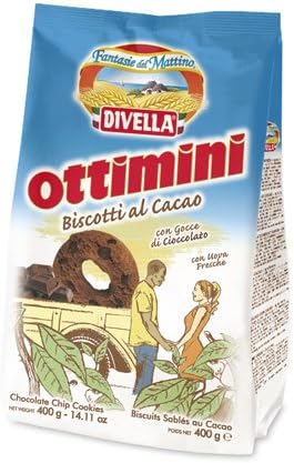 Divella Ottimini Biscotti al Cacao (Chocolate Cookies) 400g Bag (2 Pack)