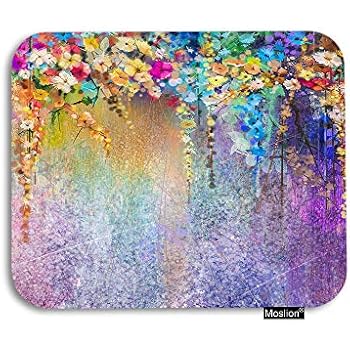 Moslion Floral Mouse Pad Watercolor Painting Colorful Flowers Leaf Gaming Mouse Pad Rubber Large Mousepad for Computer Desk Laptop Happy Father's Day 7.9x9.5 Inch Purple