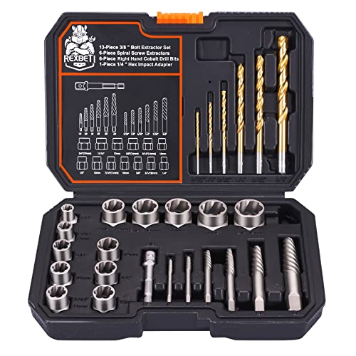 REXBETI 26Piece Bolt Extractor Screw Extractor Set and Cobalt Drill