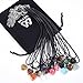 Outus 0.63 Inch Heart Stone Pendants Assorted Color Chakra Beads Crystal Charms with 18 Inch Black Braided Imitation Leather Cord Necklace Chain, 20 Pieces