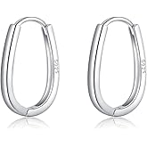Reffeer 925 Sterling Silver Oval Hoop Earrings for Women Teens Teardrop Hoop Earrings Minimalist Huggie Hoop Earrings