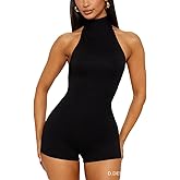 THLAI Sexy Jumpsuit for Women Romper Sleeveless Backless Halter Bodycon Shorts Jumpsuit One Piece Clubwear Night Party Outfit