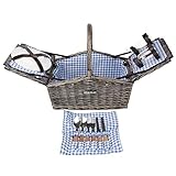 Zelancio Deluxe Wicker Picnic Basket, Double Lid Service for Two Fully Loaded