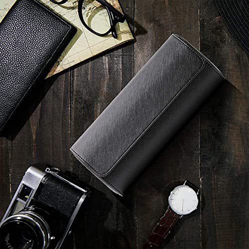 Watch Travel Case Handmade Leather Watch Rolls Box for Man Travel Watch Roll with Velvet to Protection Watch Roll Organizer to Home Secure Storage (3 Slot, Black)