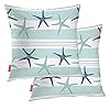 BaoNews Coastal Navy Blue Pillow Covers, Coastal Starfish Repeat Pattern Navy Turquoise Square 16 x 16 Inches Decorative…