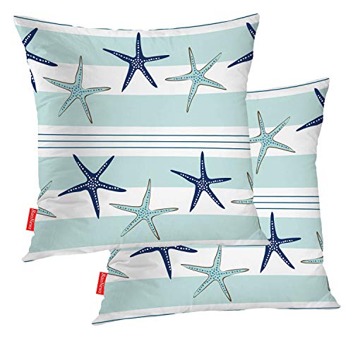 BaoNews Coastal Navy Blue Pillow Covers, Coastal Starfish Repeat Pattern Navy Turquoise Square 16 x 16 Inches Decorative…