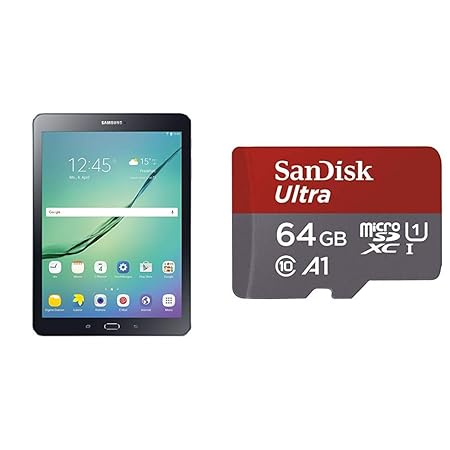 Samsung Galaxy Tab S2 T813 24,6 cm (9 7 Zoll) Wi Fi Tablet PC (1,8 GHz + 1,4GHz 3GB RAM Android) schwarz & SanDisk Ultra 64GB (SDSQUAR-064G-GN6MA)microSDXC Speicherkarte + Adapter, Grau, Rot