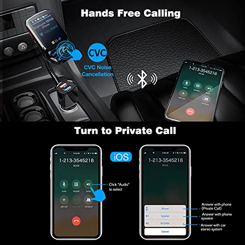 (Upgraded Version) VT Bluetooth FM Transmitter, Auto Scan Unused Station Bluetooth Audio Adapter for Car with 1.8\