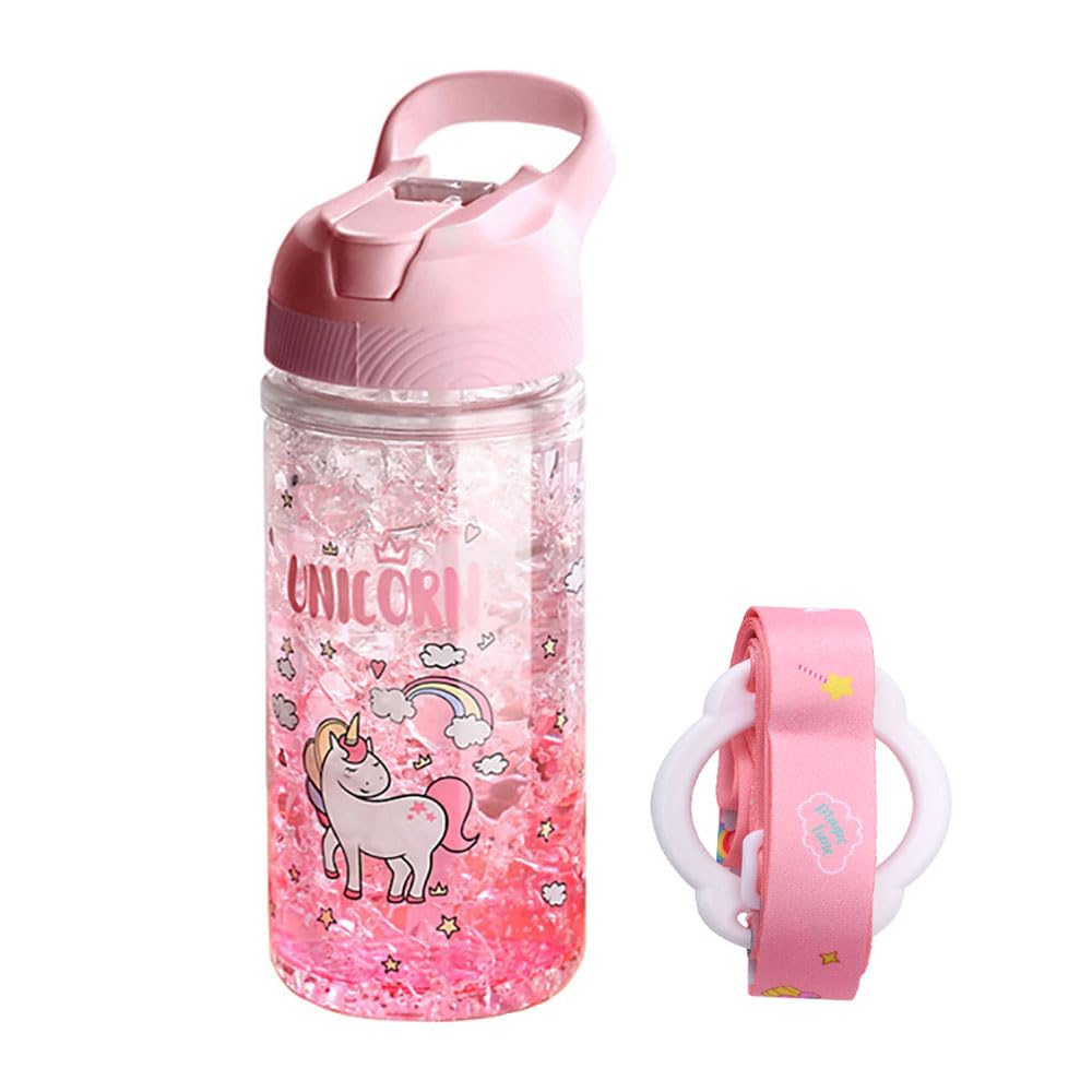 XinHuiGY Unicorn Water Bottles for Girls,Cup with Straw and Safety Lock,Pink Outdoor Indoor Water Bottle,400ML/13.5oz for girl boys unicorn lover