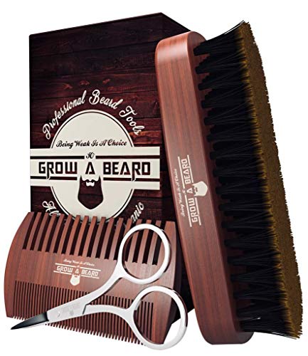 Beard Brush & Comb Set for Men | Giveaway Trimming Mustache Scissors | Premium Cardboard Gift Box | Best Bamboo Grooming Kit to Distribute Oil or Balm for Growth, Styling | Adds Shine & Softness - Thumbnail 2