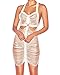 UONBOX Women's Sexy Sheer Mesh See Through Low Open Back Fringed Strappy Tassel Bandage Dress for Night Party