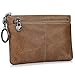 S-ZONE Women's Genuine Leather Mini Wallet Change Coin Purse Card Holder with Key Ring (Vintage Light Brown)