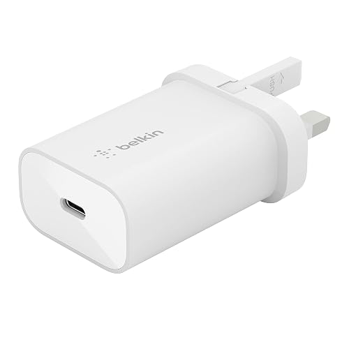 Belkin BoostCharge 25W Wall Charger with PPS, USB Plug with USB-C Power Delivery, Fast Travel USB Charger for iPhone 17, Air, Samsung Galaxy S25, iPad, Pixel, tablets and more - White