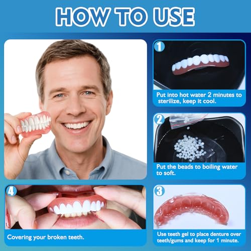 Moldable False Teeth - Veneers Teeth for Women & Men, Silicone Dentures Set for Both Upper and Lower, Temporary Dentures DIY at Home Within Minutes Fix Your Smile-001