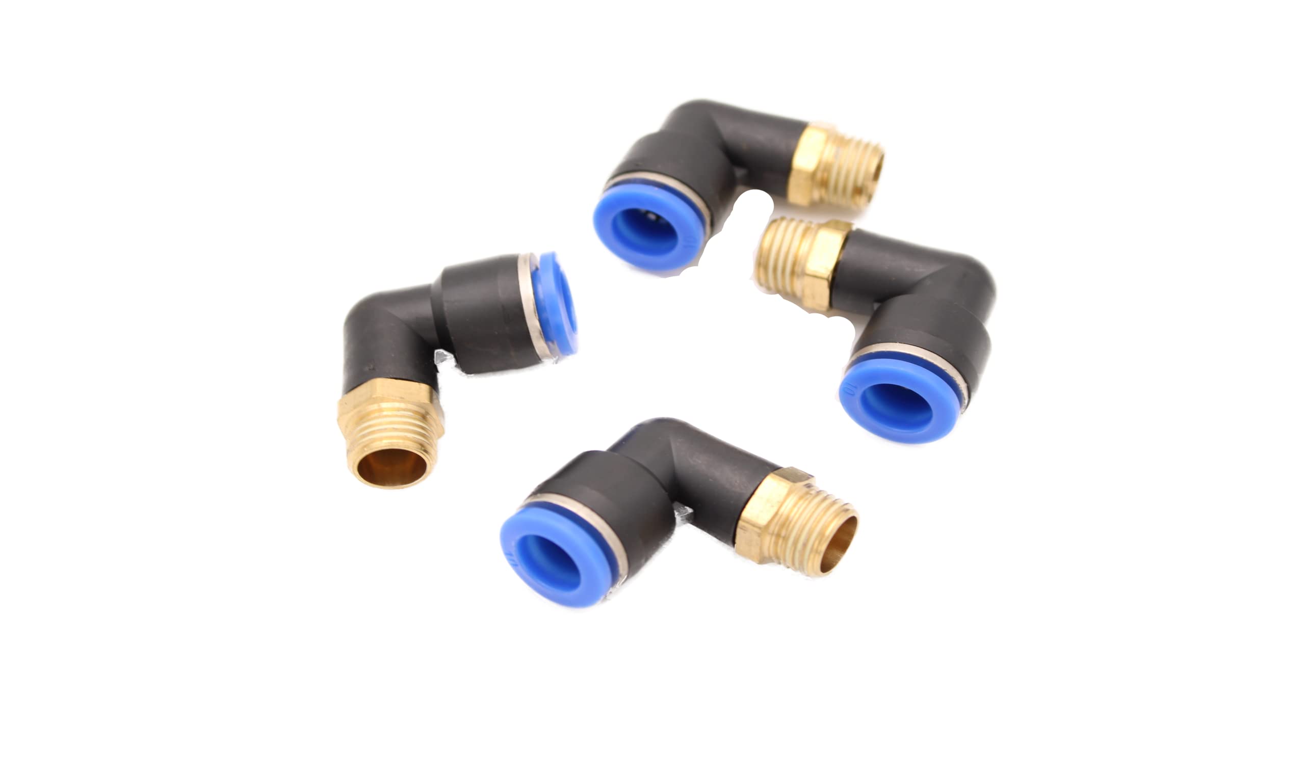 Pneumatic Angle Plug-In Fitting 90° 1/4 Inch to 10 mm Pack of 4 Push In Compressed Air Connection Plug Connection (R 1/4 Inch - 10 mm)