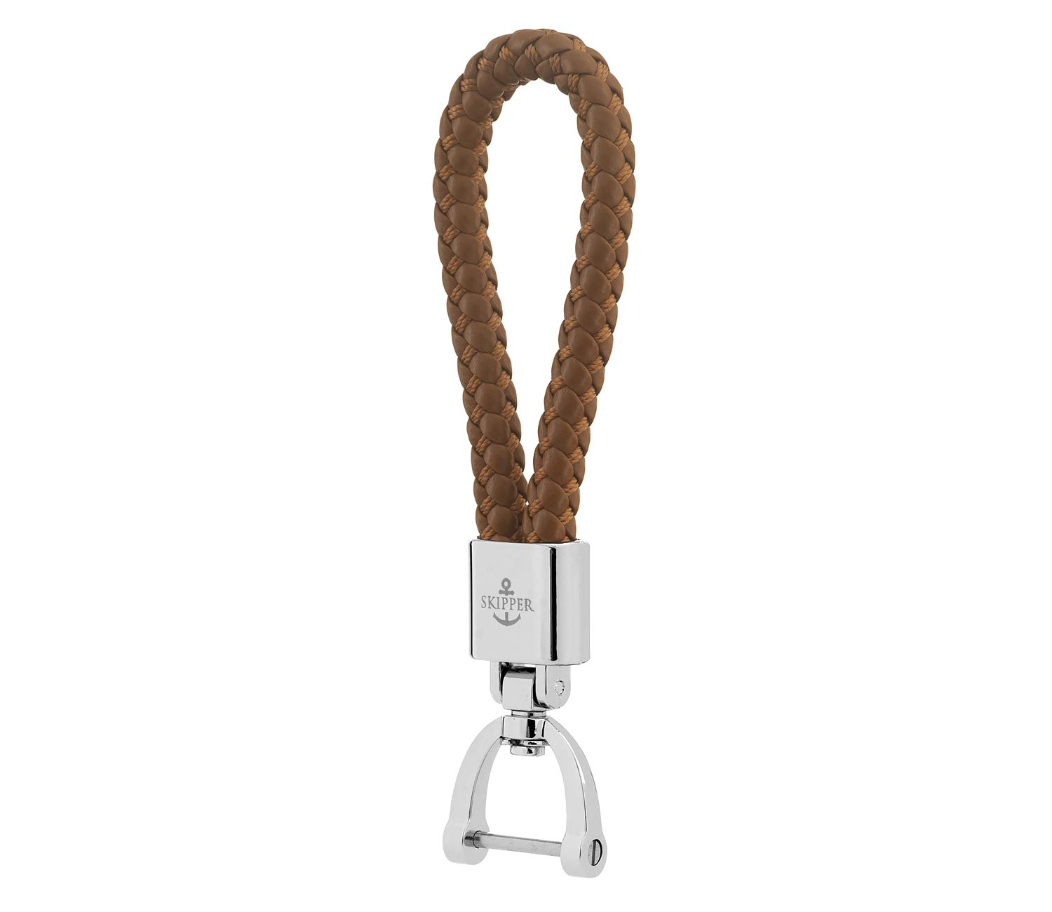 Skipper 8603 Braided Faux Leather Keyring in Many Colours and Stainless Steel Silver, Cognac, One Size