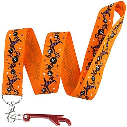 Orange with Black Spider &amp; Wizard Keychain Keyring Key Chain Holder Lanyard Straps with Mini Silver Steel Spring Clips -with Red Bottle Opener Keychain
