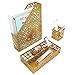 Blu Monaco Gold Desk Organizer for Women - 3 Piece Desk Accessories Set - Pen Cup, Magazine-File-Mail Holder, and Accessories Tray - Antique Gold Brass Finish Office Supplies Stationery Decor