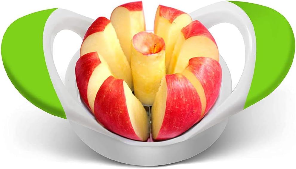 Apple Slicer with 8 Sharp Blades, Stainless Steel Apple Corer and Slicer, Sturdy Apple Cutter That Saves Time and Produces Uniform Wedges (Green)