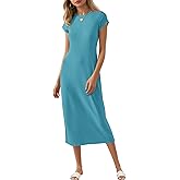 Wenrine Women's Short Sleeve T-Shirt Dress Summer Crew Neck Basic Solid Casual Long Midi Dresses