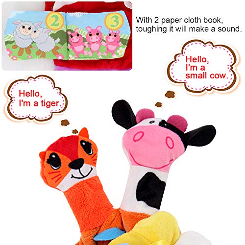 Sealive Farm Animals Hand Puppets Set with Cloth Book Story Telling, 10 pcs Finger Puppet Soft Gloves Handpuppets Toys for Kids Toddlers