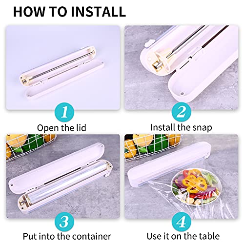 Lupekabe Wrap Dispenser with Slide Cutter, Food Wrap Cutter, Reusable Cling Film Cutter Dispenser Double Elastic Buckle Adjustable Length for Aluminum foil, Cling Film