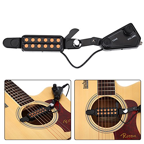 Bnineteenteam 12 Sound Hole Magnetic Pickup Transducer with Volume Tone Tuner Kit for Guitar, Ukulele, Violin