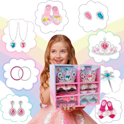 AM ANNA Princess Dress Up Shoes, Complete Set with Costumes Accessories Princess Toys Ideal Girls Role Play Gift for 3 4 5 6 Year Toddler Birthday Party Favors