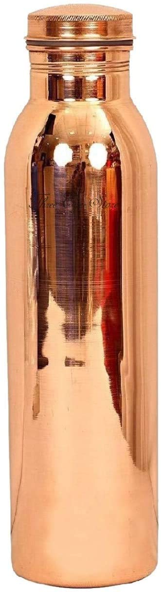 Three Eye Store Copper Water Bottle Leak Proof 100% Pure Handmade Ayurvedic Copper Vessel for Travel