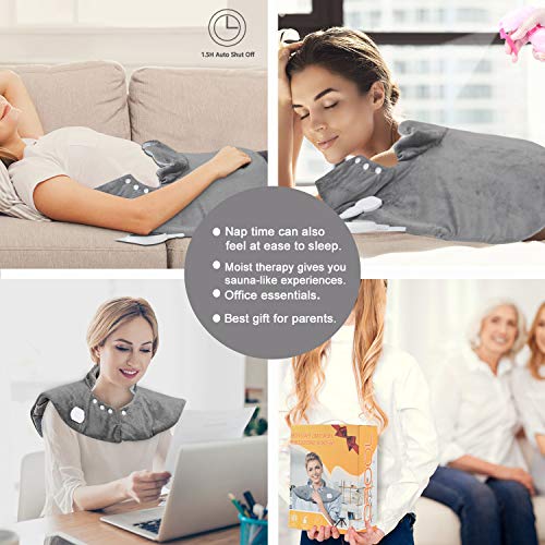 Joofo Heating Pad for Neck & Shoulder Pain Relief,Adjustable Size with Magnet & Button Closure,Neck Heating Pad with 4 Heat Settings, Heated Pad with Auto Shut Off 22" x 23"- Grey - Thumbnail 5