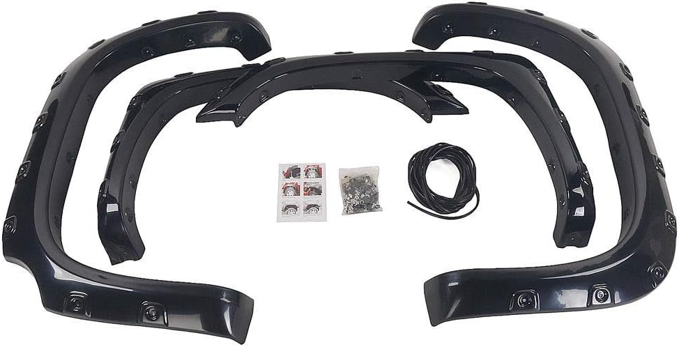 Fit for 2014-2017 Toyota Tundra ABS Pocket Rivet Wheel Fender Flares Smooth Black