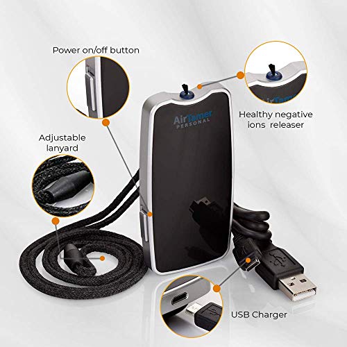 AirTamer A310 Personal Rechargeable and Portable Air Purifier Negative Ion Generator, Purifies Air Eliminating Germs, Dust, Viruses, Bacteria, Allergens, Mold, Odors, and More, Black - Thumbnail 5