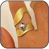 Yukymui Two Tone Open Ring for Women & Men, Adjustable Gold and Silver Geometric Ring, Minimalist Boho Stainless Steel Statement Jewelry for Everyday Stacking